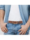 Ceinture en cuir véritable. Boucle à goupille unique. Confortable flexible et durable. Coffret cadeau. Pour s'habiller avec s